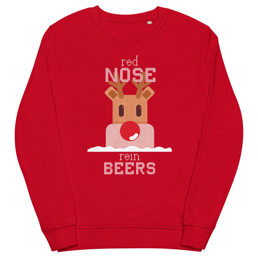 Christmas Sweatshirt - Red Nose Rein Beers - Unisex organic sweatshirt