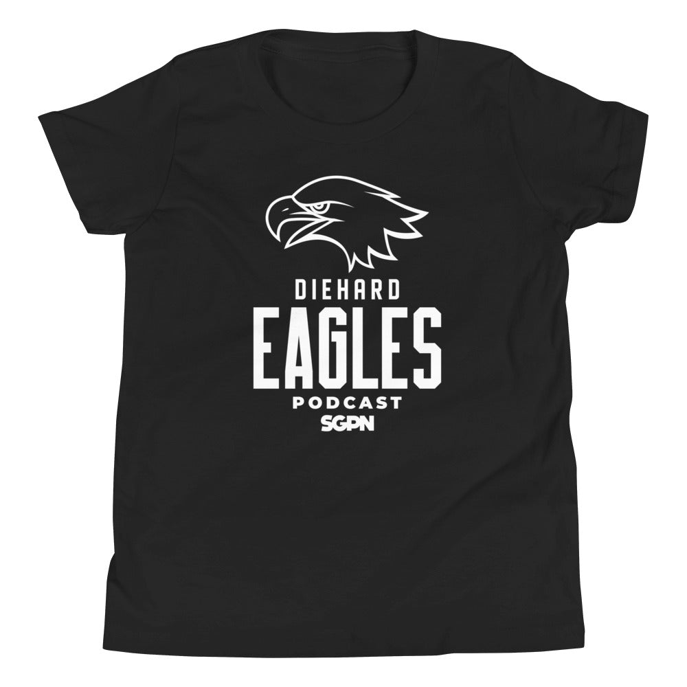 Diehard Eagles Podcast Youth Short Sleeve T-Shirt (White Logo)